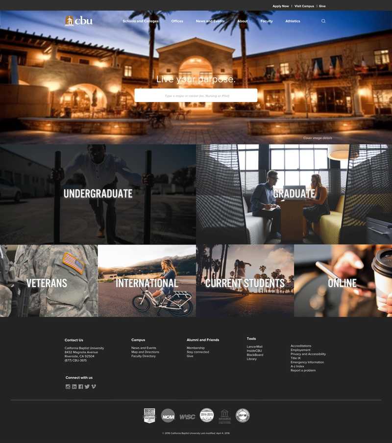 Desktop homepage UI design for CBU site