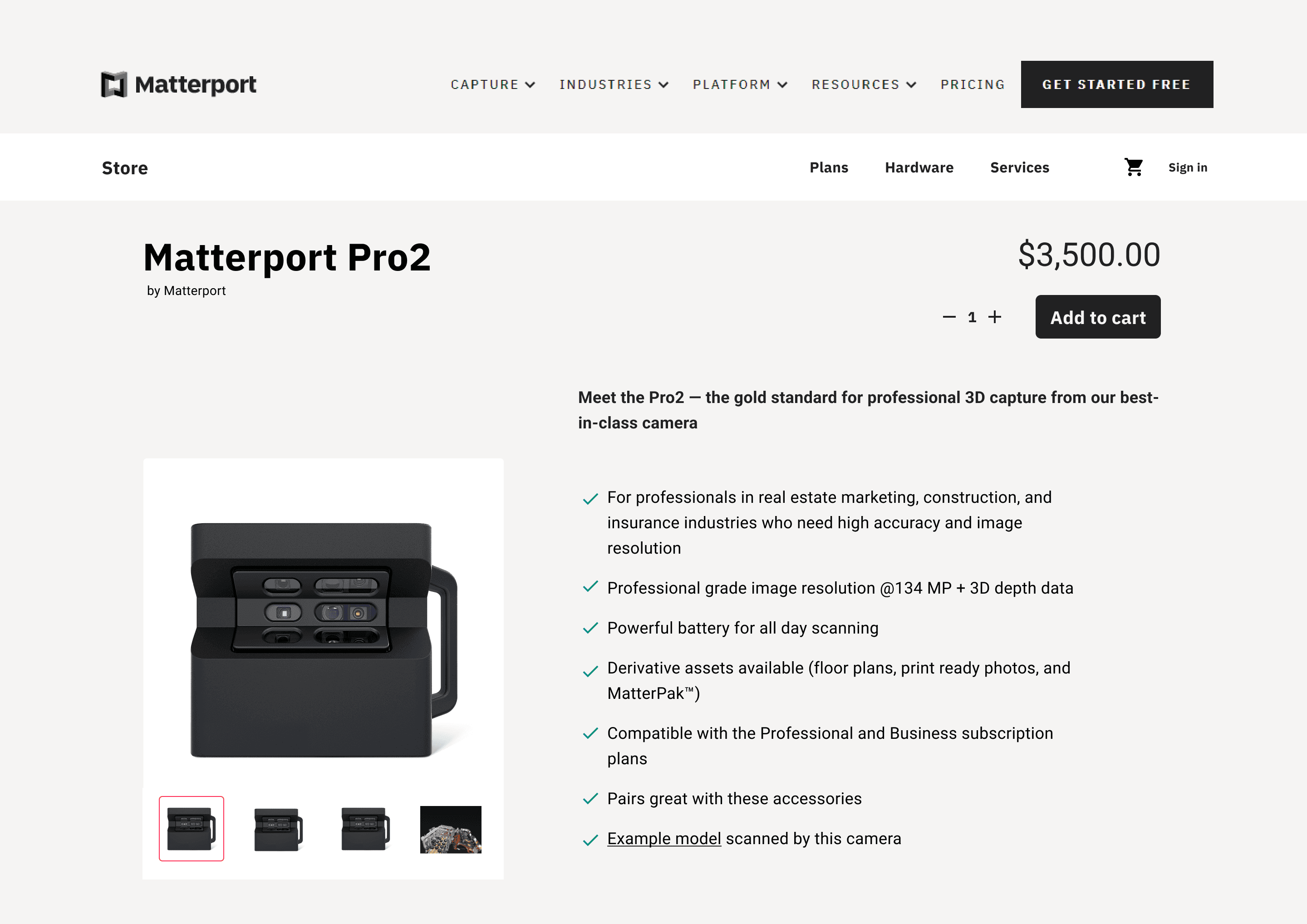 Screenshot of Matterport product page redesign