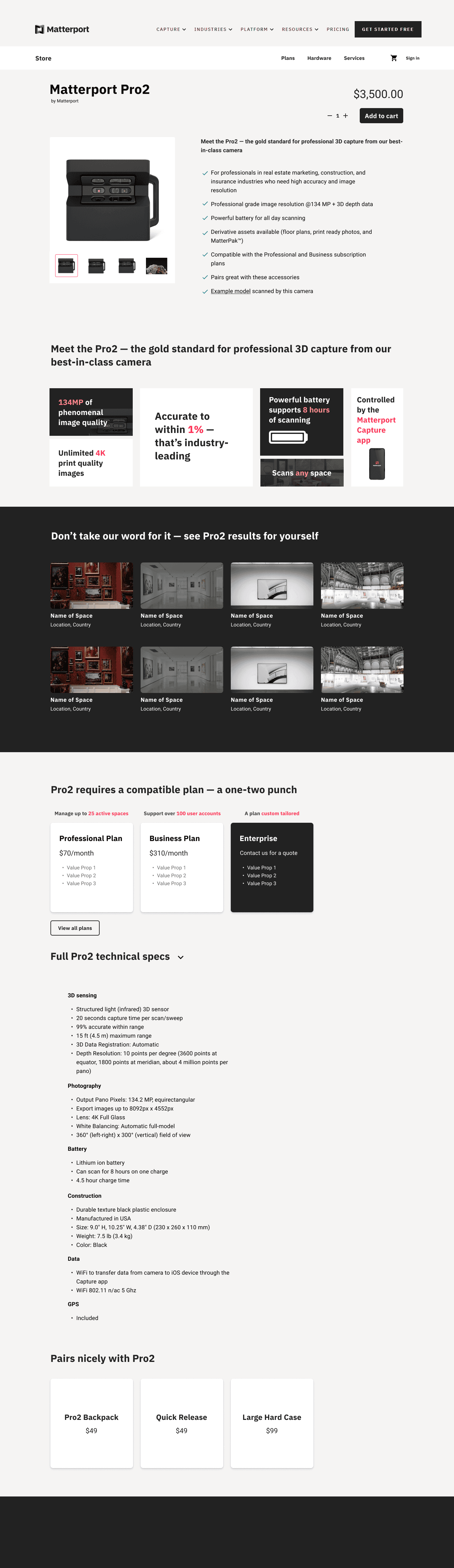 Matterport Product Page UI design