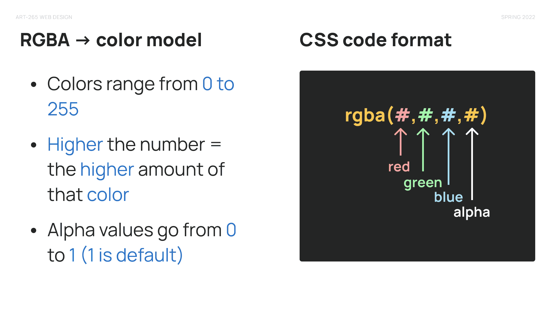 RGBA color code slide