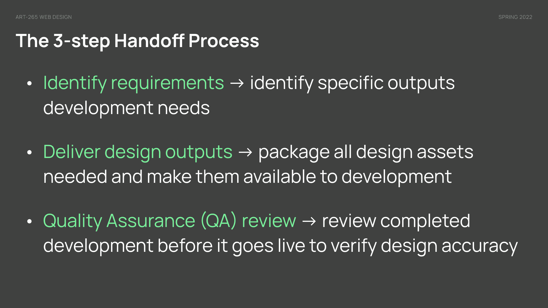 Developer handoff slide