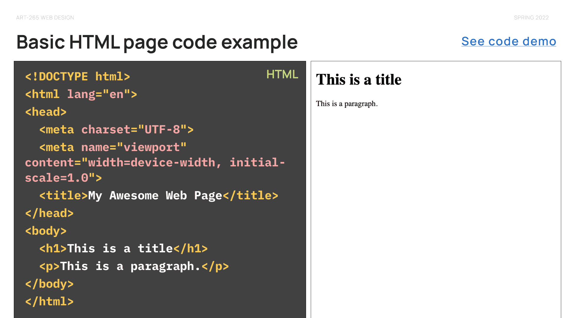 HTML code slide
