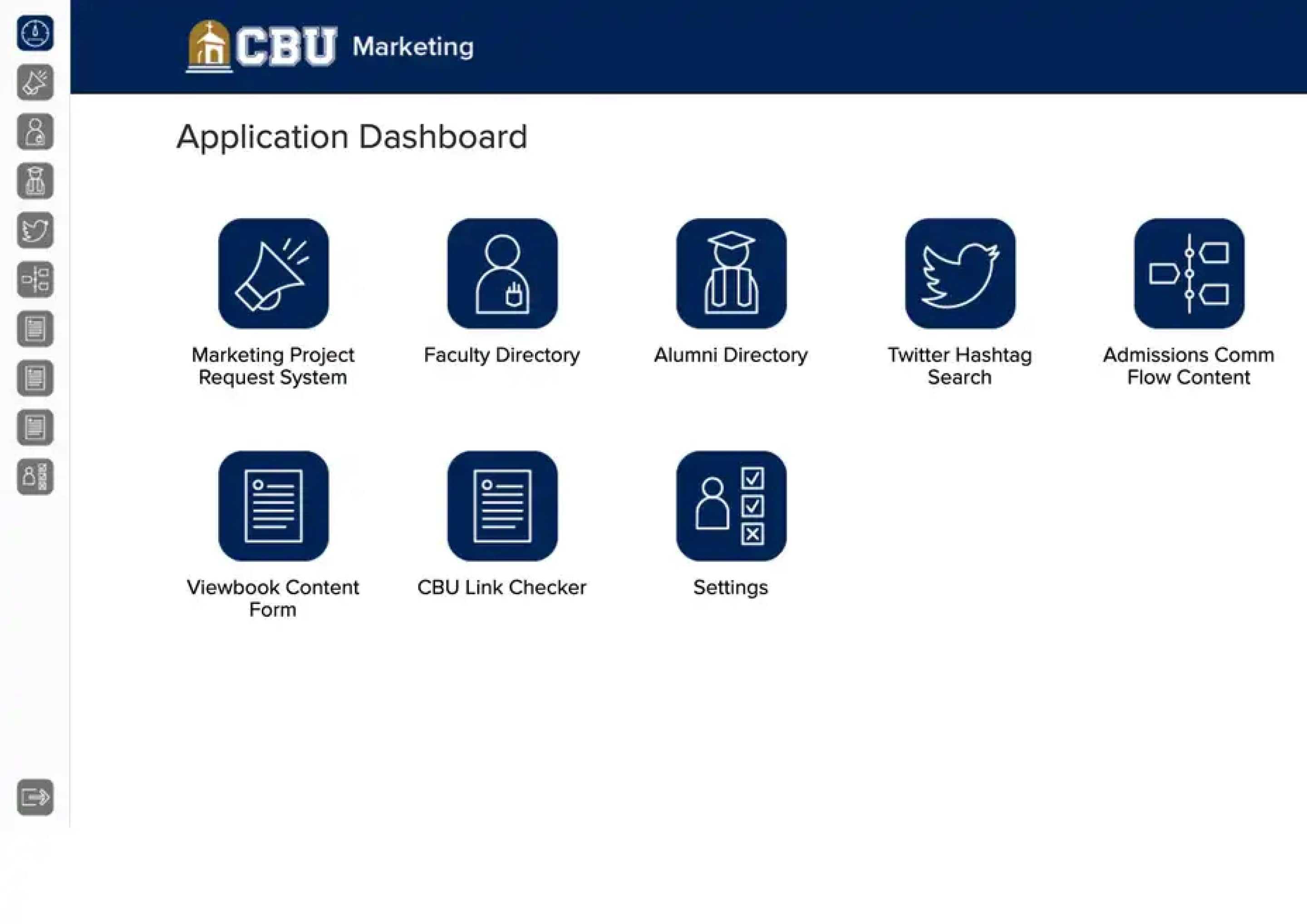 Screenshot of CBU Marketing Applications web app