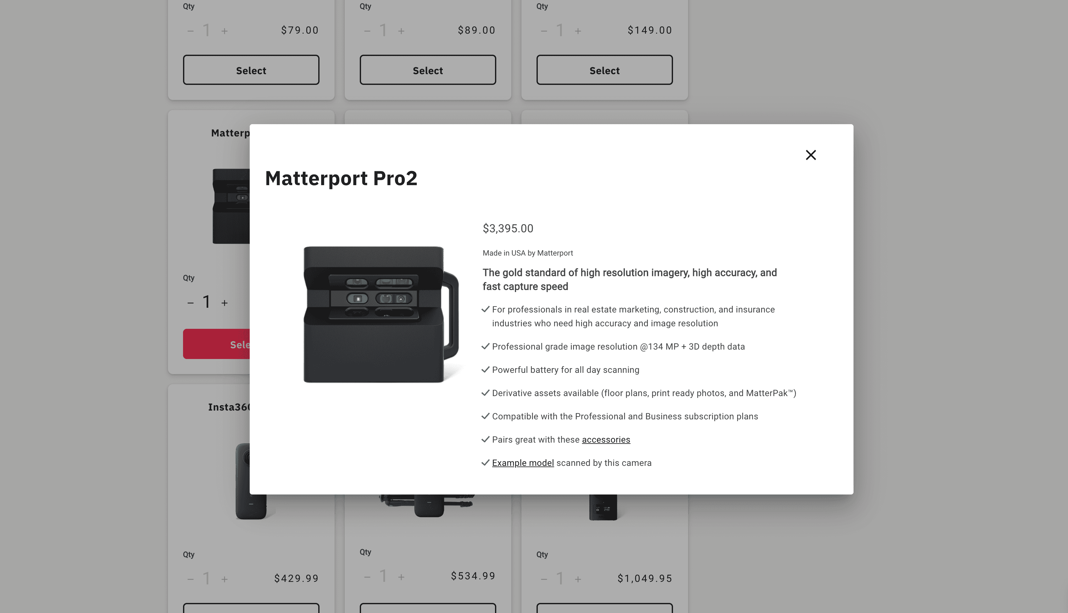 Matterport Product Page design screenshot