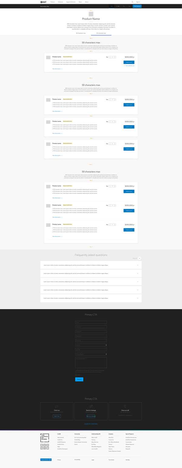 Buy page wireframe for primary products with cross-sell and/or up-sell (tabbed interface)