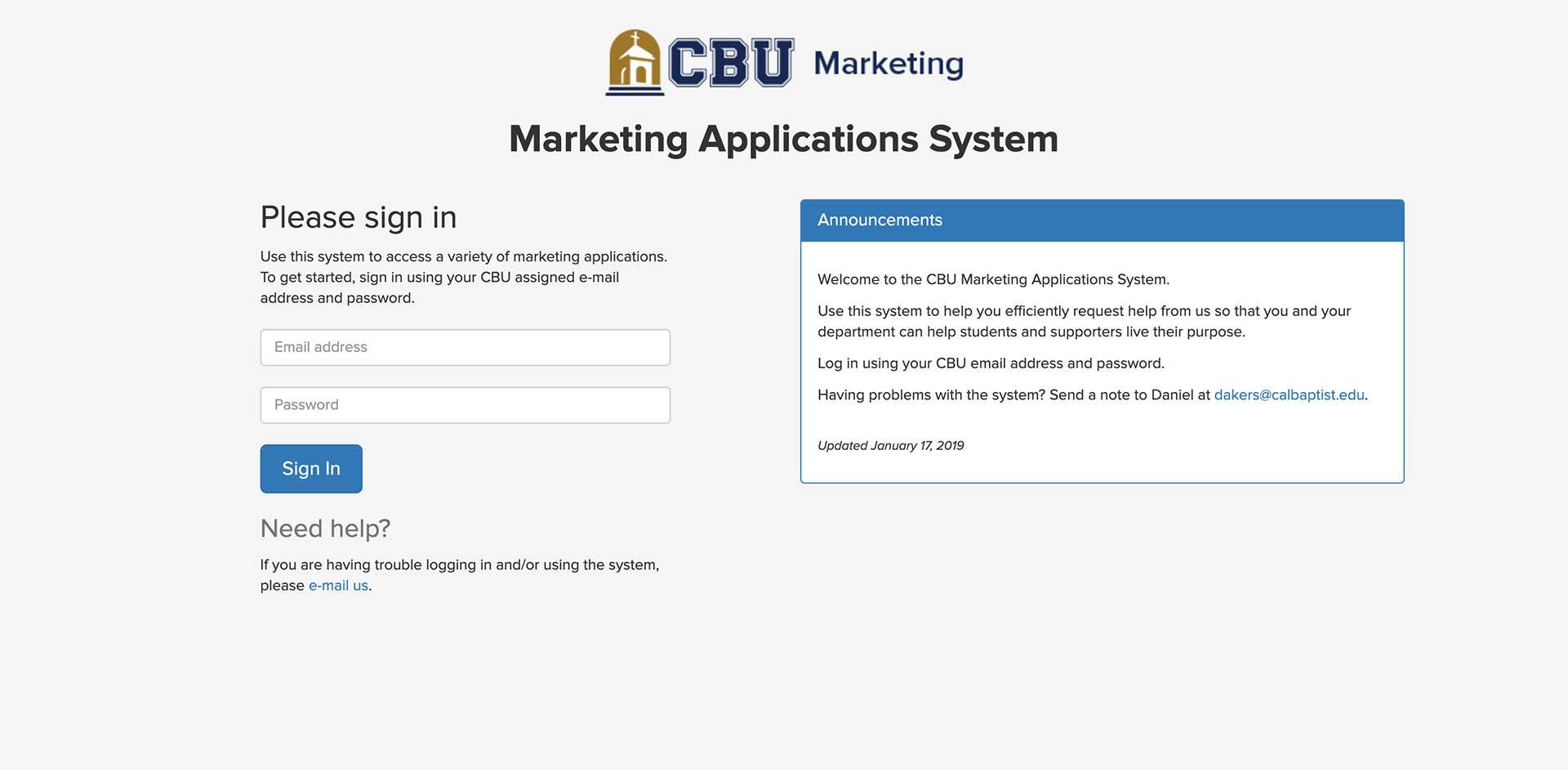 CBU Marketing Applications sign-in